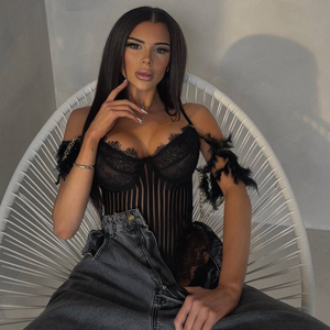 Nouvelle conception, grande taille, combinaison gainante sexy en dentelle brodée transparente, style 'Pure Desire', taille ajustée, mignonne, lingerie - Product Image 2