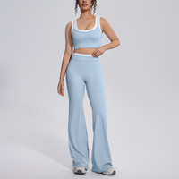 Ensemble de sport pour femme avec soutien-gorge color block et leggings évasés, 80 % nylon 20 % élasthanne, taille haute, pour yoga et entraînement, tenue deux pièces