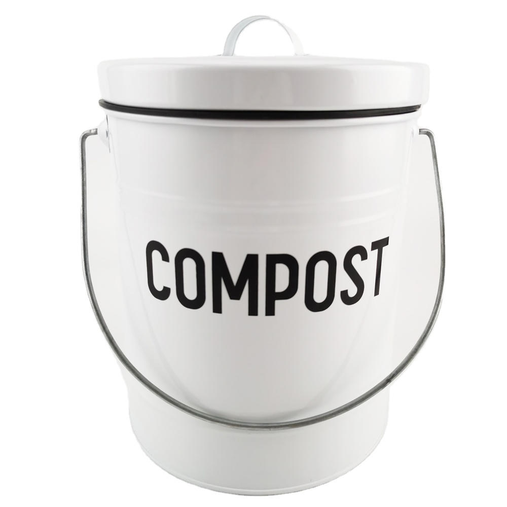 Organic  Large  Stainless Steel 1.3 Gallon Compost Bin  Kitchen Metal Waste Bin Recycle Bin  With Charcoal Filter For  Garden