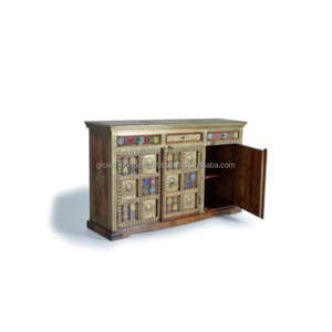 Modern Traditional Styled Industrial Mango Wood Acacia Wood Sideboard 3 Stylish Glass Drawers <b>for</b> <b>Home</b> Living Room Hotel - Product Image 2