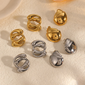 ต่างหูทรงหยดน้ำรูปทรงเรขาคณิต ทำจากไทเทเนียมสตีล ชุบทอง 18k  วัสดุสแตนเลสสตีล เครื่องประดับแฟชั่นสำหรับผู้หญิง - Product Image 2