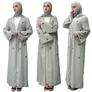 Vendita calda all'ingrosso di Crepe di colore solido aperto Abaya in abiti modesti grigi <span class=keywords><strong>abbigliamento</strong></span> <span class=keywords><strong>etnico</strong></span> per le donne - Product Image 1