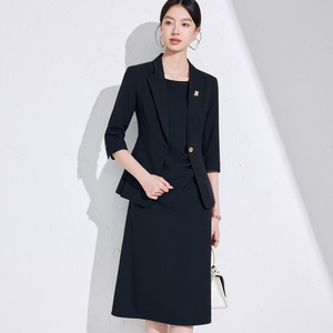 Pink Women's Suit Set Solid Color Polyester Blazer Dress Anti-Wrinkle <b>Work</b> Business Attire Spring Autumn 2025 Style - Product Image 2