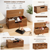 Boîte de gestion des câbles rectangulaire en bois d'acacia à poser sous le bureau avec couvercle, capacité 10-20L, pour bureau, salon et table TV