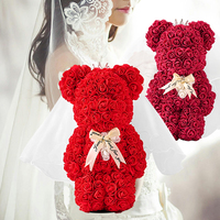 Bestseller Handgefertigter Hochwertiger Hochzeits-Roter-Rosen-Bär Künstliche Blumen Teddybär-Box Valentinstag Weihnachten Anpassbare Farbe