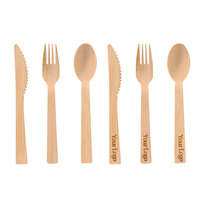 Ensemble de couverts en bambou jetables personnalisés de 17cm ensemble de cuillère, fourchette et couteau jetables avec serviette