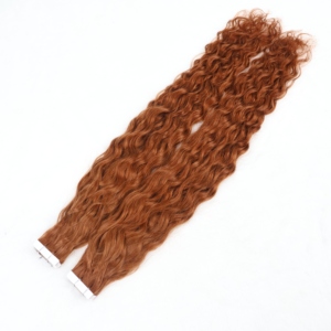 Extensions per <span class=keywords><strong>capelli</strong></span> umani ricci <span class=keywords><strong>castano</strong></span> rame all'ingrosso con nastro invisibile, 100% Remy, a doppia trama - Product Image 3