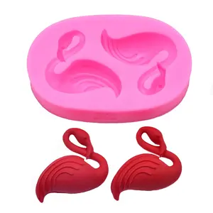 Ovale 2 pièces 3D texture fine même dessin animé animal tropical flamingo oiseau forme moules en silicone