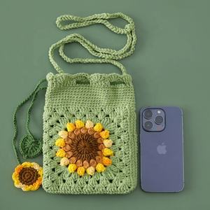 Minibolso Cruzado de <span class=keywords><strong>Ganchillo</strong></span> Hecho <span class=keywords><strong>a</strong></span> Mano con Diseño Personalizado de Girasol para Dama, con Correa Ajustable, para Teléfono Móvil y Monedas - Product Image 3