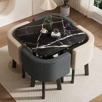 Ensemble de table à manger moderne de luxe carré en gros avec 1 table et 4 chaises, plateau en bois, pieds en métal, mobilier écologique pour la maison