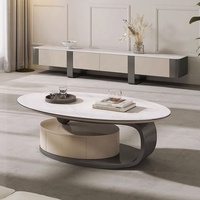 Meuble TV de luxe pour salon, finition or brillant, en acier inoxydable, plateau en marbre, ensemble de meuble TV et table basse