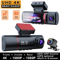 Caméra de tableau de bord 4K à trois objectifs avec Wi-Fi, vision nocturne HD, angle de 170°, caméra de recul 12V et surveillance de stationnement pour véhicule