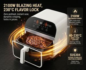 หม้อทอดไร้น้ำมัน วิซิเบิ้ล แอร์ฟรายเออร์ 2100W สมาร์ทดิจิตอล ควบคุมด้วยระบบสัมผัส 230 ° อุณหภูมิสูงสุด C สำหรับหม้อหุงข้าวในครัวครอบครัวแบบไร้น้ำมันที่รวดเร็วและดีต่อสุขภาพ - Product Image 4