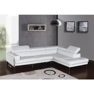 白色真皮软垫家具l形真皮沙发等候室沙发，带可调节头枕和金属腿