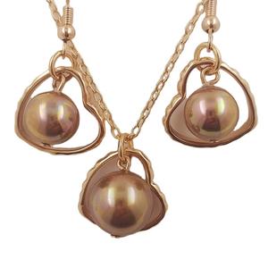 Conjunto de pendientes de perlas hawaianas con colgante de corazón, juego de joyería tribal de oro, anillo liso lleno de oro, pulsera, brazalete para mujer - Product Image 2