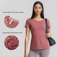 Camiseta Deportiva de Manga Corta para Mujer, Transpirable, Ligera, de Secado Rápido, con Cuello Redondo, para Yoga, Gimnasio, Running y Actividades al Aire Libre