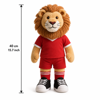Lion en peluche de 40 cm, jouet en peluche doux, mascotte de football, animal en peluche personnalisé, jouets en peluche lion pour cadeau et décoration, usine OEM ODM