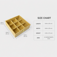 Boîte à thé rectangulaire en bois minimaliste à 9 compartiments avec couvercle transparent anti-poussière pour sachets de thé, petits accessoires et bijoux