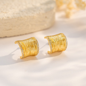 Geometric Stud <b>Earrings</b> Gold Plated Zircon Stones 18K Ear <b>Post</b> For Women Fashion Jewelry - Product Image 3