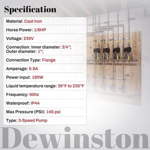 Dewinston ปั๊มหมุนเวียนน้ำร้อน230V 1 6HP สำหรับ Radiant Hydronic พัดลมคอยล์ทำความร้อนพลังงานแสงอาทิตย์ - Product Image 3