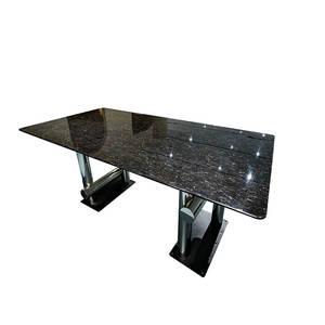 Tavolo da Pranzo di Lusso in Marmo Nero Dorato, Finitura Lucida, Pietra Naturale, Arredamento per Soggiorno, Hotel e Cucina - Product Image 1