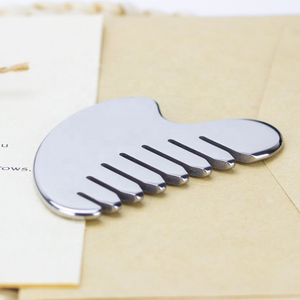 Masajeador de cabeza de acero inoxidable Gua Sha peine herramienta de elevación Facial <span class=keywords><strong>Metal</strong></span> Gua Sha masajeador de cuero cabelludo para terapia de cabeza acero Guasha - Product Image 3