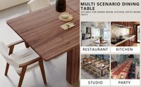Table à manger extensible en noyer avec 3 options de longueur (55/70/86 pouces), pieds en bois massif pour cuisine et salon.