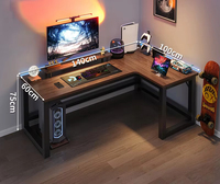 Bureau de jeu en forme de L Table de jeu avec étagère de rangement pour PC Texture en fibre de carbone Noyer noir Accessoires de bureau de jeu en option