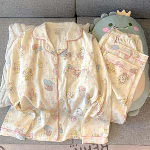 Conjunto de Pijama de Dos Piezas para Mujer de Nuevo Estilo con Solapa y Botones, Pantalones de Manga Larga, <span class=keywords><strong>Ropa</strong></span> de Casa Dulce y Holgada - Product Image 1