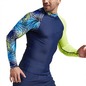 Maillot de bain à manches longues pour homme, jersey 220g avec motif, manches raglan, col rond, séchage rapide, coupe régulière, haut de compression - Product Image 2