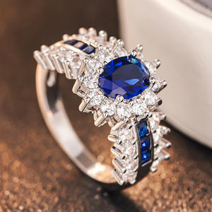 Anillo de Diamantes de Lujo para Mujer con Zafiro Azul Corte Ovalado Color D Natural Estilo Compromiso A018 - Product Image 1