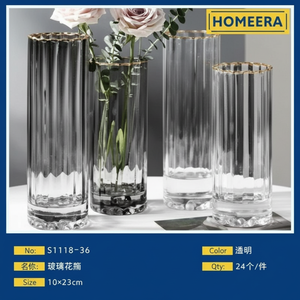 Florero de cristal transparente grande de 10x25cm, estilo clásico de diseño Ins para decoración del hogar, arreglos florales hechos a mano, ocasiones de boda - Product Image 1