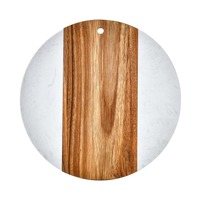 Planche de service en marbre blanc écologique, plateau rond en bambou, planche à découper en bois pour fromage