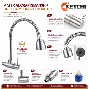 Grifo <span class=keywords><strong>de</strong></span> Cocina Moderno <span class=keywords><strong>de</strong></span> Acero Inoxidable con Rociador Extraíble Flexible <span class=keywords><strong>de</strong></span> Cuello <span class=keywords><strong>de</strong></span> Cisne y Acabado Níquel Cepillado, con Interruptor Tipo Campana - Product Image 2