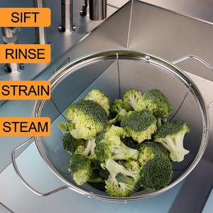 Cestelli Scolapasta in Acciaio Inossidabile con Manici e Base <span class=keywords><strong>di</strong></span> Appoggio per Scolare, Lavar o Cuocere a Vapore - Product Image 4