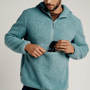 OEM personalizado súper cómodo cálido media cremallera diseño hombres <span class=keywords><strong>viento</strong></span> en contra Sherpa Sudadera con capucha para hombres invierno Sherpa polar Sudadera con bolsillo - Product Image 4