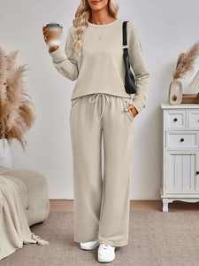 Ensemble de survêtement deux pièces pour femme automne/hiver 2026 : sweat-shirt et <span class=keywords><strong>pantalon</strong></span> <span class=keywords><strong>large</strong></span> - Product Image 1