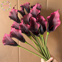 Bunga Calla Lily PU Real Touch Baru 2026 Ukuran Besar 68 cm Warna Burgundy Putih, Bunga Artifisial untuk Dekorasi Lorong Pernikahan