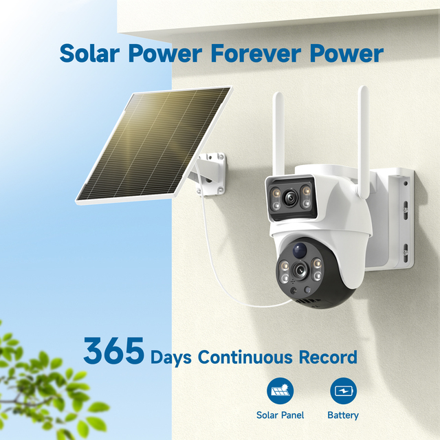 V380 MAX 24/7 Recording AOV Solar Camera Pan&Tilt 360 Degree Dual View Two Picture Outdoor Camera