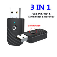 Adaptateur audio USB BT5.0 3-en-1 avec récepteur audio AUX et TV, dongle émetteur USB sans fil pour voiture, ordinateur portable, DC