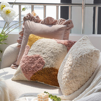Housse de coussin carrée en velours nordique à volants, motif floral en polyester, anti-acariens, personnalisable, pour la maison et l'hôtel, 45x45cm, rose