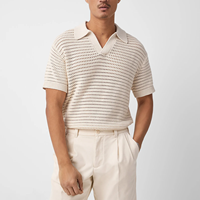 T-shirt en maille personnalisé avec logo, pull en crochet ajouré pour l'été et le printemps, chemise en crochet à manches courtes, col en V, polo en maille pour homme