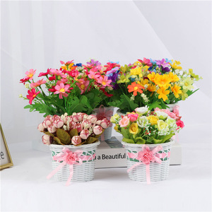 Wen Hope Mini cesta de flores de plástico redonda de 9,4 cm, blanca con lazo de cinta, decoración de escritorio para el hogar, jardinería, recuerdos de fiesta - Product Image 3
