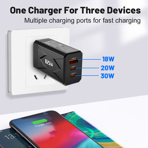 Cargador USB de 65W 2 Tipo C PD QC 3,0 Tipo-C Cargador de teléfono móvil de carga rápida Adaptador para computadora portátil iPhone Xiaomi Redmi <span class=keywords><strong>Samsung</strong></span> - Product Image 4