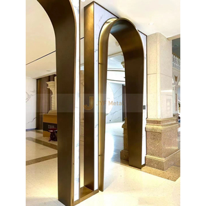 C54 Modern Stainless Steel Arch <b>Door</b> Frame PVD Coating Gold <b>Mirror</b> Finish Facade Sheet Metal Fabrication for Hotels - Product Image 3