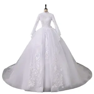 ZX-1179 2024 elegant wedding dress long sleeve muslim lace bridal gown big ball gown