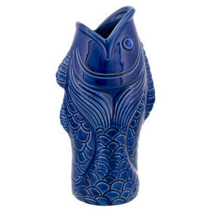 Jarrón Decorativo de Cerámica con Forma de Pez, Estilo Hawaiano, Esmalte Azul, Tótem Divino <span class=keywords><strong>Tiki</strong></span> - Product Image 1