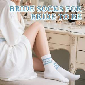 Women's Bridal Shower Wedding Knitted Crew Decorative <strong>Socks</strong> 'Something Blue' Bachelorette Party Favors Engagement Gift <strong>Bride</strong> - Product Image 3