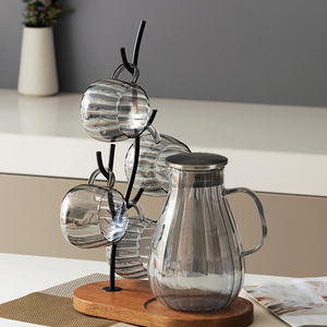 Ensemble de carafes en verre ambré avec couvercle doré, <span class=keywords><strong>carafe</strong></span> à eau côtelée en borosilicate, unité d'organisation de cuisine - Product Image 4