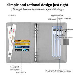 Carnet de notes en cuir avec logo personnalisé Agenda planificateur Code de verrouillage ou de verrouillage des doigts Power Bank Notebook avec clé <span class=keywords><strong>USB</strong></span> et sans fil - Product Image 4